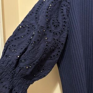 Crown & Ivy Navy Eyelet Sleeve Blouse